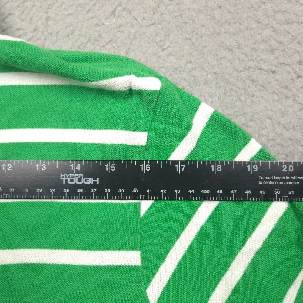 Polo Ralph Lauren Mens Medium Green White Striped Custom Fit Pony Polo Shirt